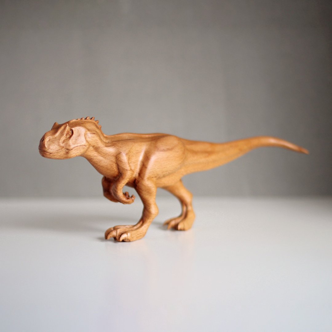 Wooden dinosaur allosaurus, wooden hand carved sculpture - 摆饰 - 木头 