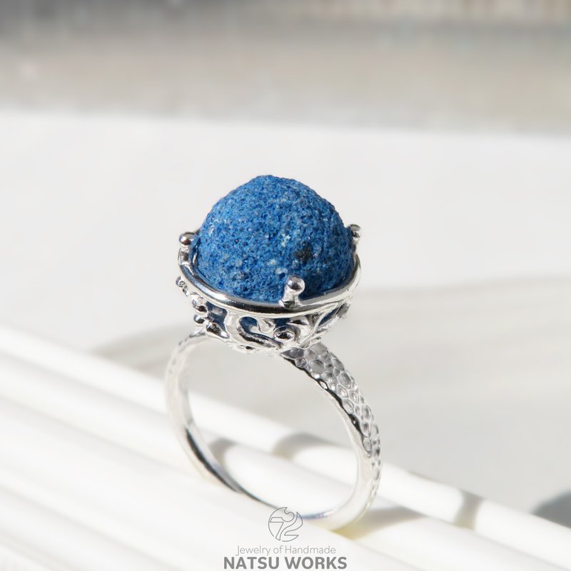 蓝铜矿戒指 / Azurite ball Ring B - 戒指 - 宝石 蓝色