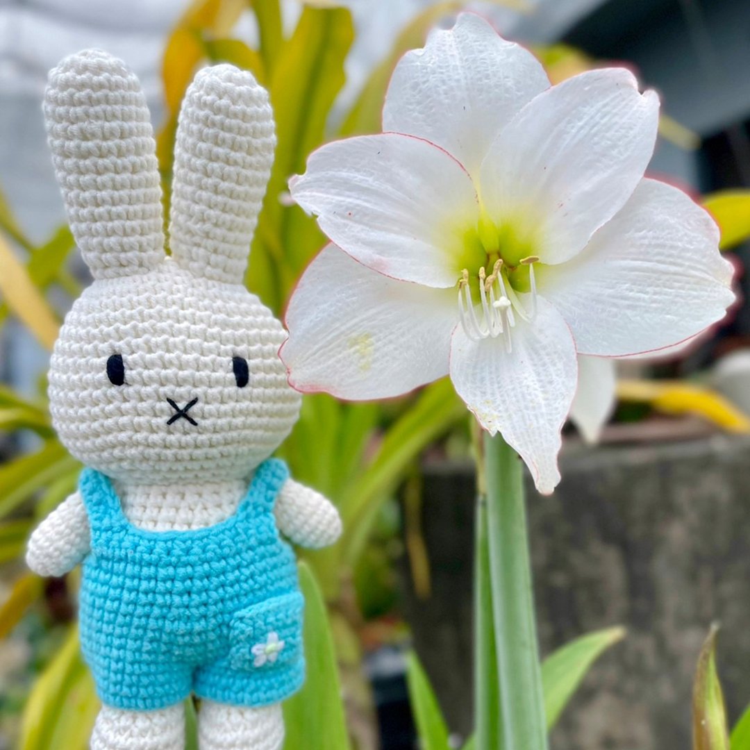 荷兰 Just Dutch | Miffy 米飞兔 编织娃娃和她的梵谷杏花吊带裤 - 玩偶/公仔 - 棉 蓝色