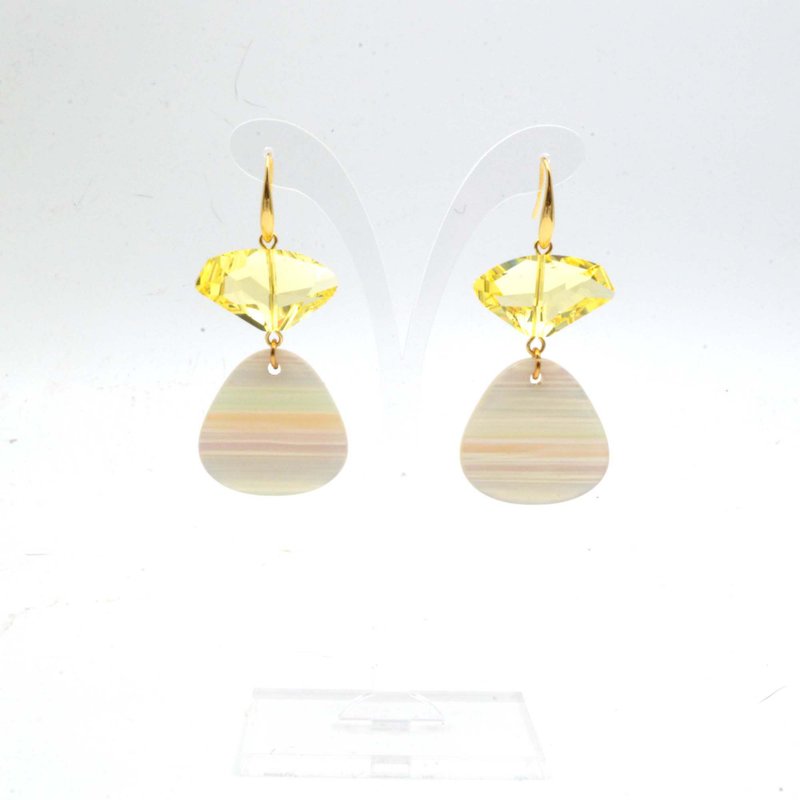 奶黄色施华洛不规则水晶石耳环  Yellow Swarovski Crystal - 耳环/耳夹 - 水晶 黄色