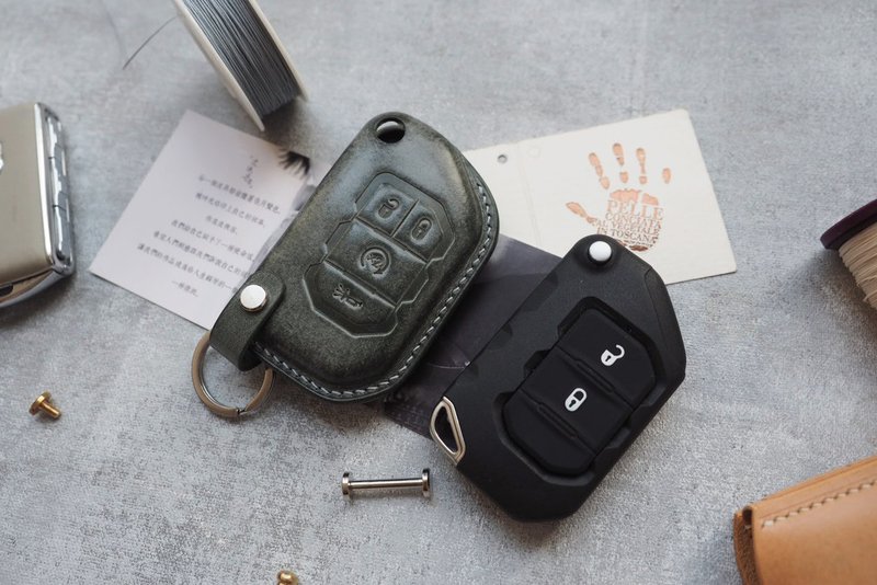 吉普JEEP/牧马人Wrangler车钥匙套 纯手工牛皮 定制化礼物 刻字 - 钥匙链/钥匙包 - 真皮 多色
