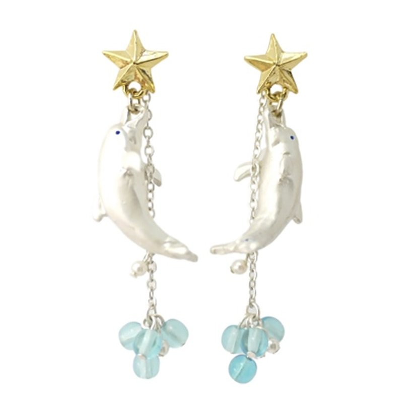 Lucky Dolphin Lucky Car / earrings PA348 - 耳环/耳夹 - 其他金属 蓝色