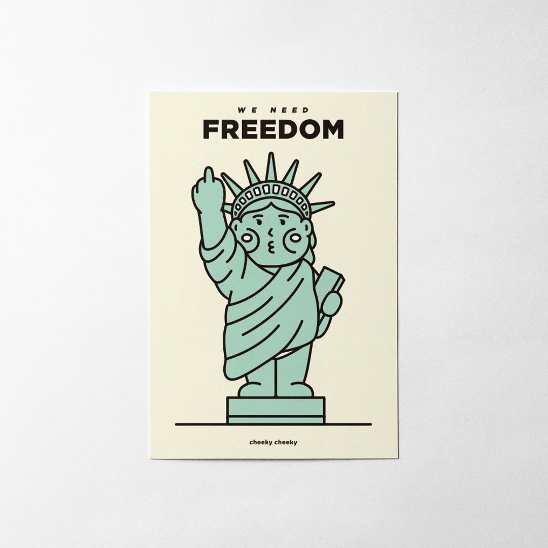 cheeky cheeky 恶搞自由神像 比中指 We Need Freedom 明信片 - 卡片/明信片 - 纸 白色
