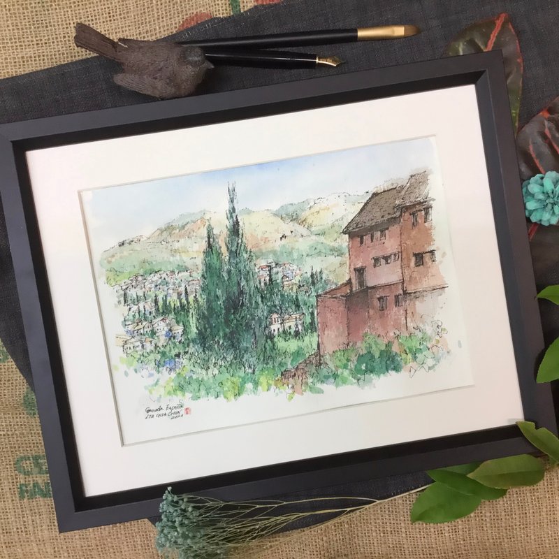 阿罕不拉宫近郊/手绘水彩原作/含木框 - 海报/装饰画/版画 - 纸 咖啡色