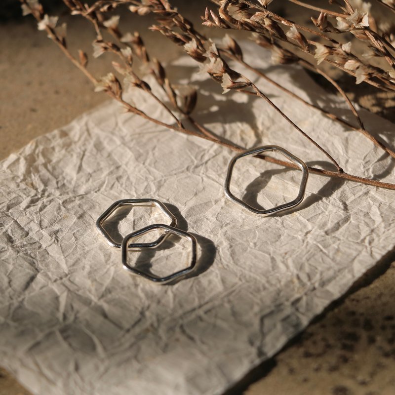 六角纯银线戒 - 戒指 - 纯银 银色