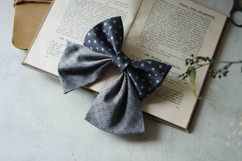 古董领带改制手工领结-银河星空-学院风双层领结别针 - 领结/领巾 - 丝．绢 灰色