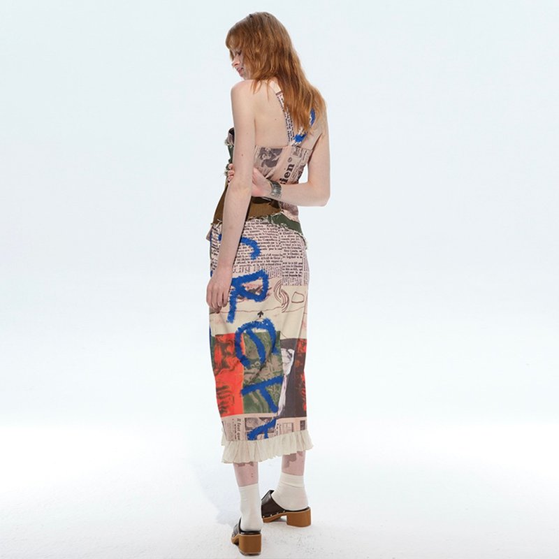 酷少女 拼接开衩 吊带洋裝 - 洋装/连衣裙 - 其他材质 多色