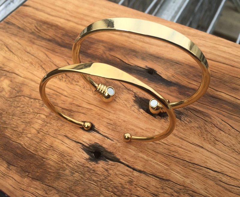 Frankness原创｜自订情侣刻字316钢金色手环－男女装/纯银/手工/礼物/定制化 - 手链/手环 - 其他金属 金色