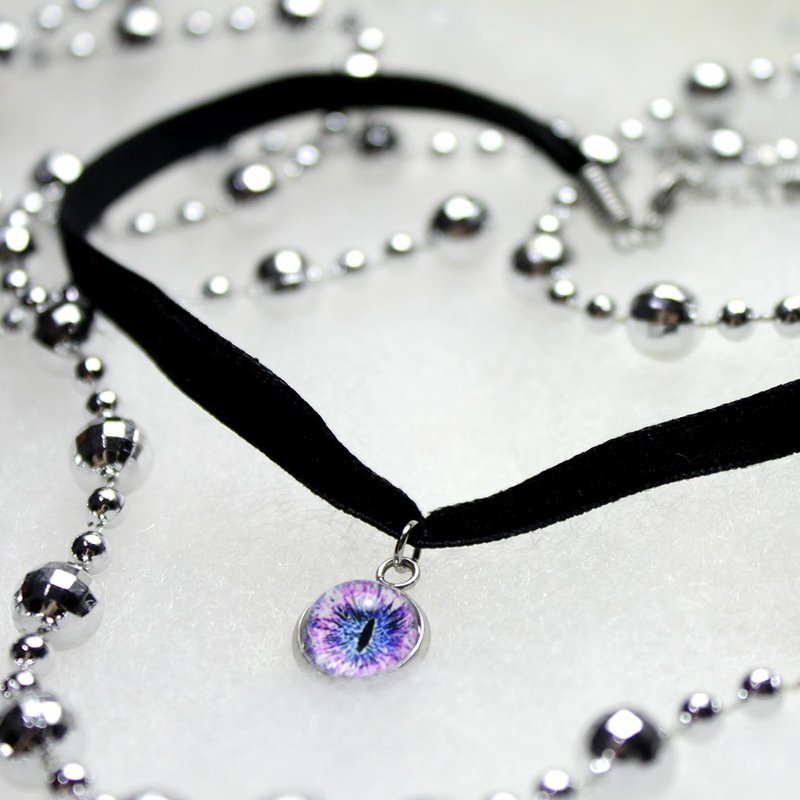 [Cat EYE]10mm猫眼坠 绒布缎带颈链 1厘米宽/0.6厘米宽 - 锁骨链 - 其他材质 黑色