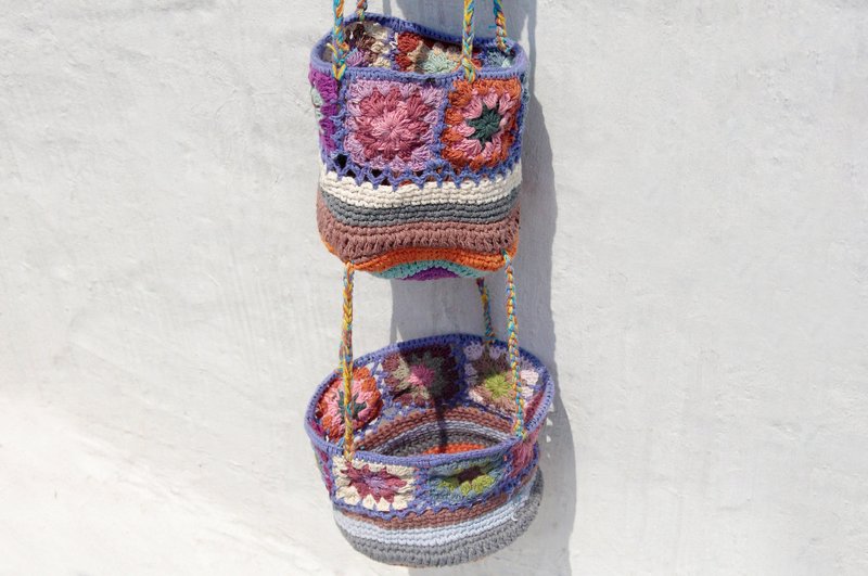 情人节 限量一件 手工编织置物篮/收纳篮/吊挂袋/鸟巢编织篮- 缤纷色系森林花朵编织 - 收纳用品 - 棉．麻 多色