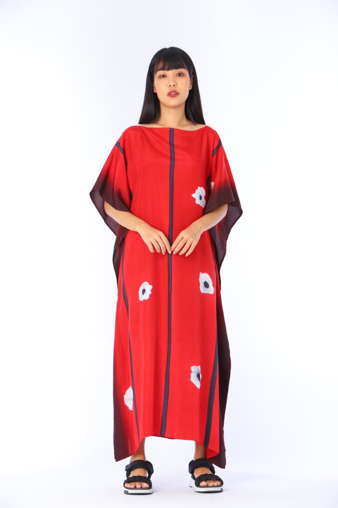 Hand Painted Cotton-rayon Kaftan for Summer Resort Vacation- Free Size - 洋装/连衣裙 - 棉 红色