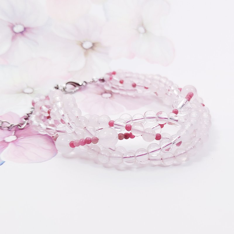 顶级星光粉晶 玫瑰石 白水晶 浪漫 爱情 桃花 多圈手链 单品 礼物 - 手链/手环 - 宝石 粉红色