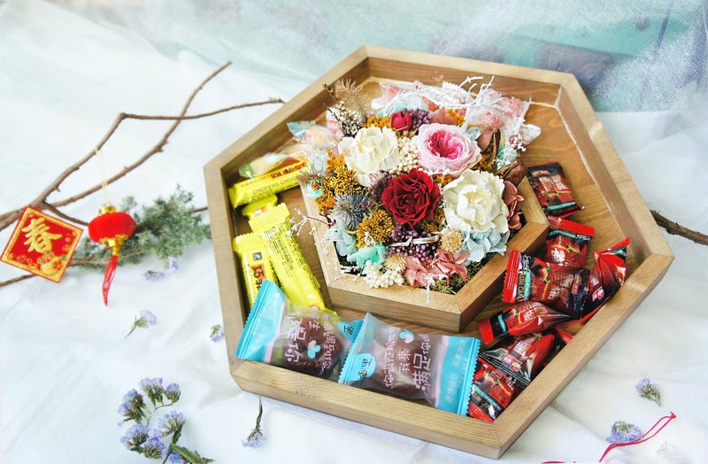 【新年不凋花糖果盘】糖果盘/置物盘/收纳盒/饰品盒/水果盘/托盘 - 干燥花/捧花 - 植物．花 红色