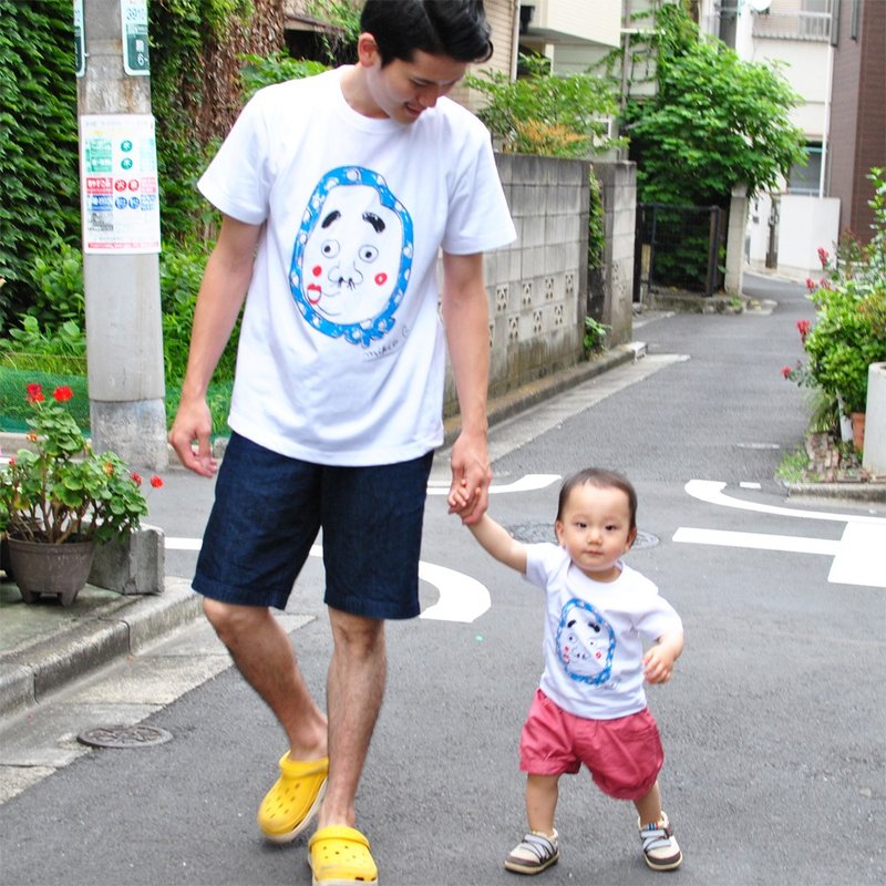 Hyottoko family 2 pair t-shirts Dad Son Men Baby Kids - 亲子装 - 棉．麻 白色