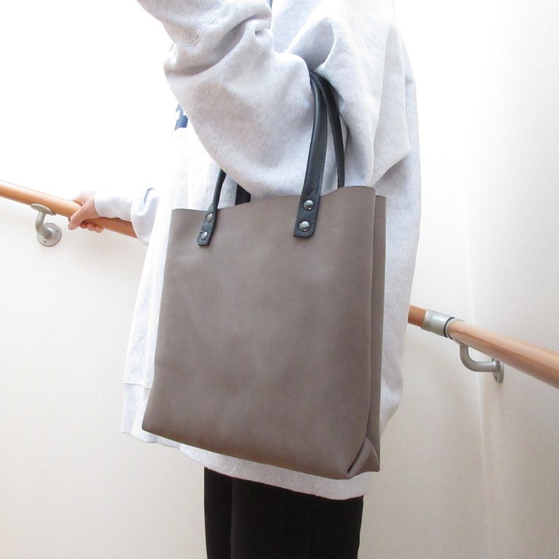 新款设计・牛皮・三角拼接复古方形托特包・光滑面・深灰褐色・0568 - 手提包/手提袋 - 真皮 灰色