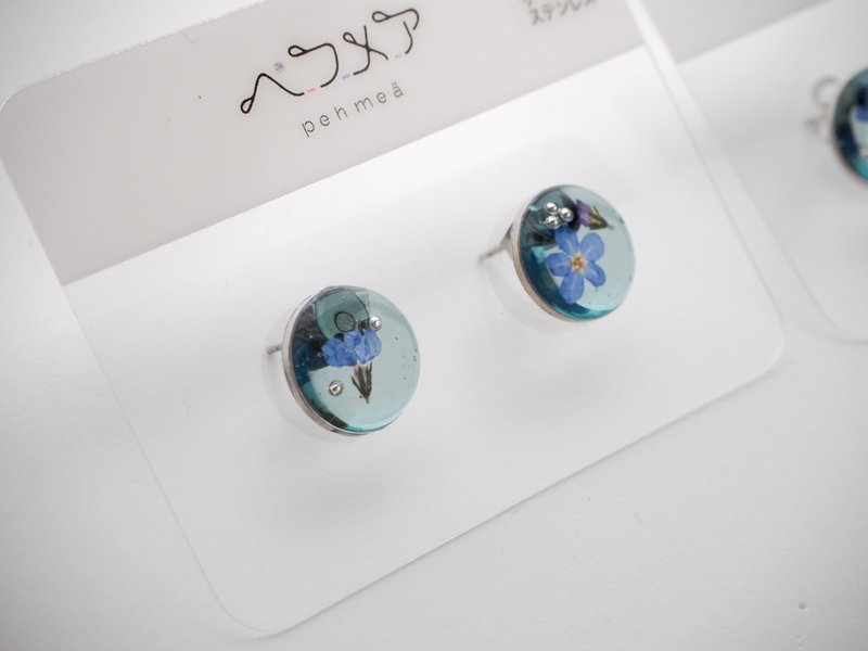 圆形 - 耳环/耳夹 - 树脂 蓝色