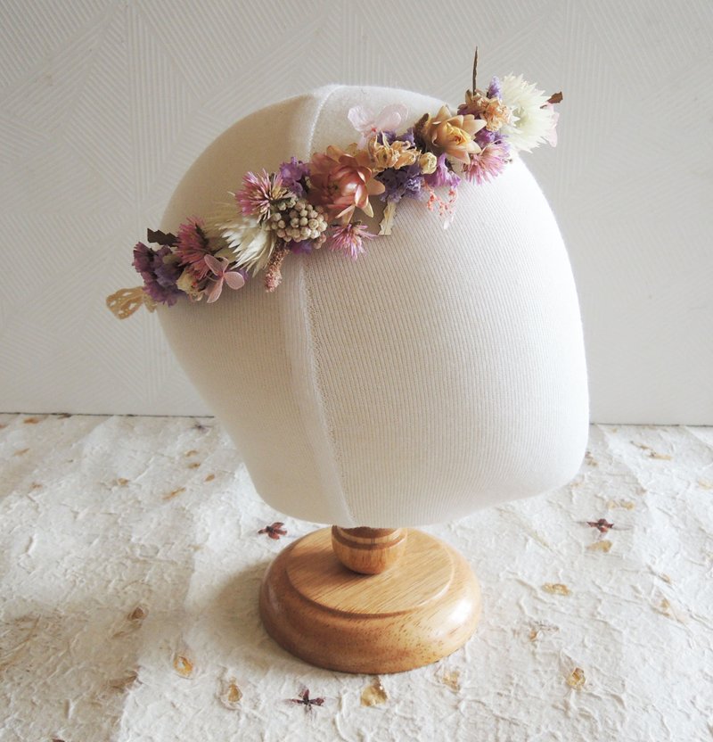 微甜·圈 手作 森林女孩 仲夏夜之梦 烟火 粉星辰 南非旱雪莲 鹅黄麦杆菊 米香 干燥花 花冠儿 花环 婚摄 道具 台南东区自取 - 发饰 - 植物．花 粉红色