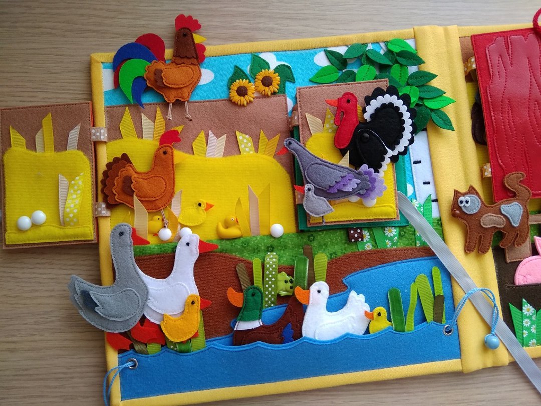 FARM QUIET BOOK for toddlers, Felt farm animals set, Kids educational busy book - 玩具/玩偶 - 棉 多色