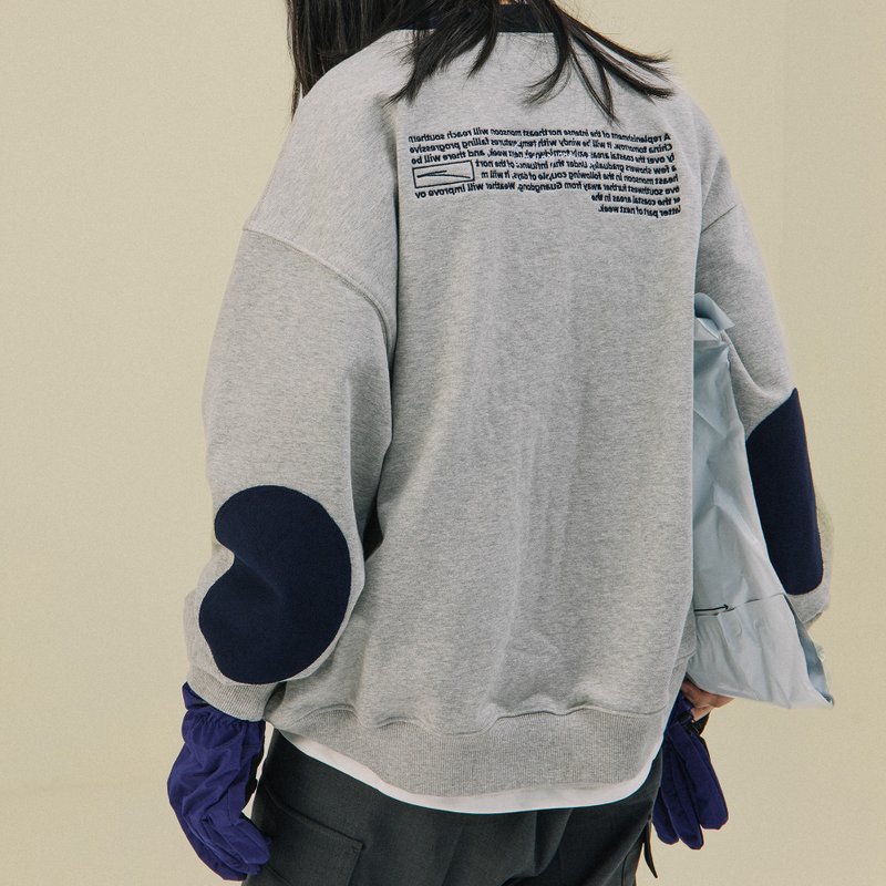 撞色圆领卫衣 字母刺绣宽松长袖套头男女休闲灰色黑色 - 中性连帽卫衣/T 恤 - 棉．麻 灰色