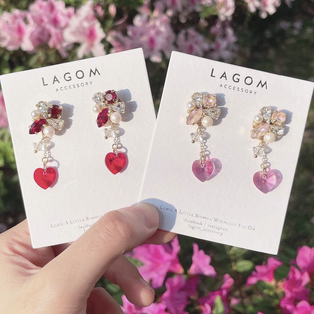 Lagom Swarovski Fleur Fleur 施华洛水晶 心心 耳环 - 耳环/耳夹 - 水晶 粉红色