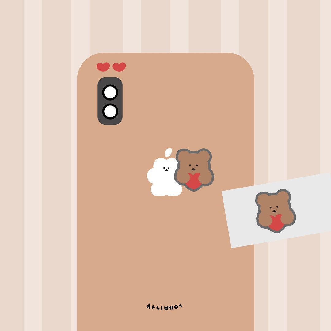 红色爱心 Chanibear 金属贴纸 - 贴纸 - 其他金属 卡其色