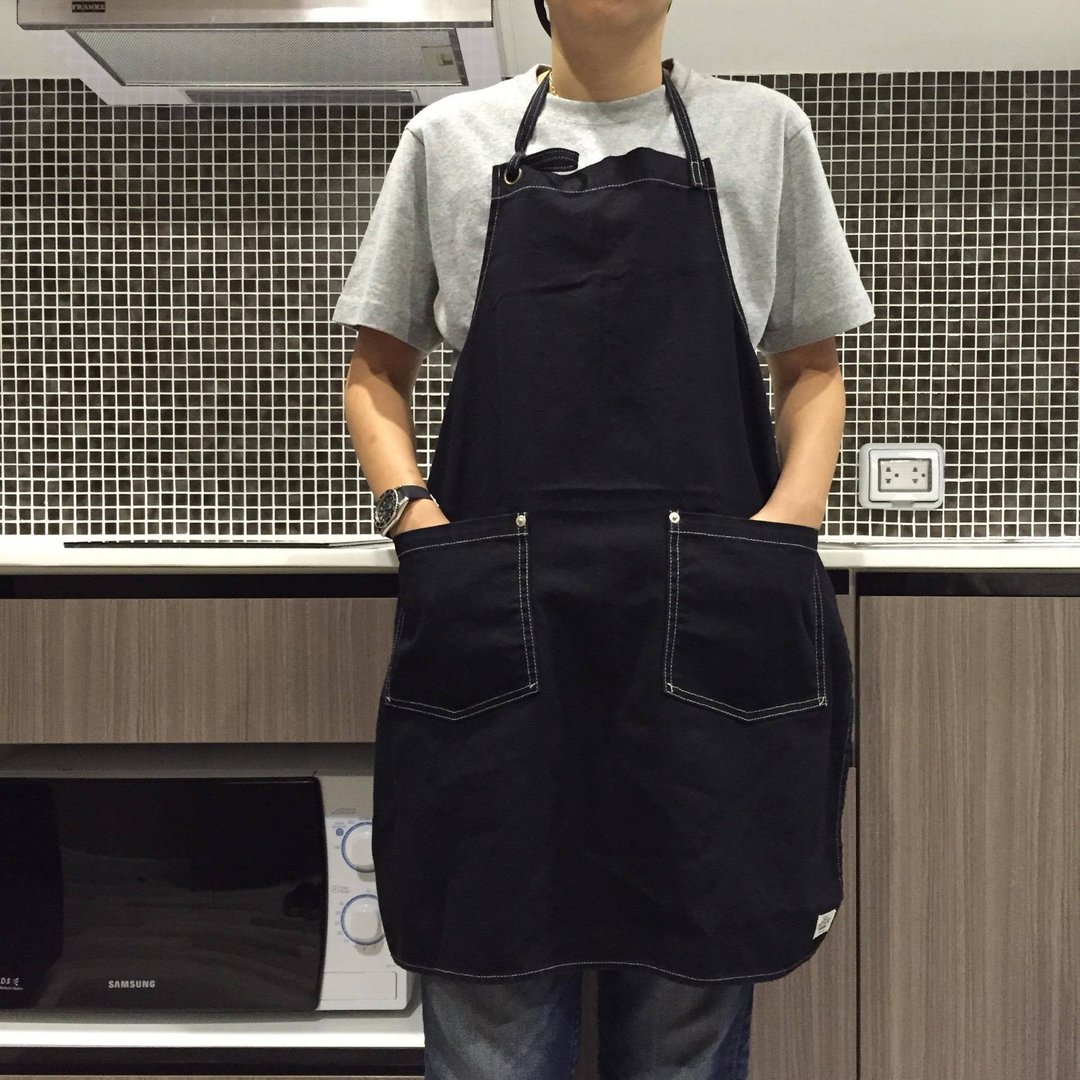 New Black Washed Canvas Apron no.05 Silver rivets 2 pockets /garden/barista - 围裙 - 棉 黑色