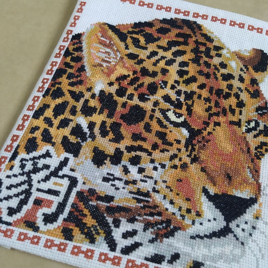 手工绘画、墙面装饰豹纹、成品十字绣 - 墙贴/壁贴 - 绣线 橘色