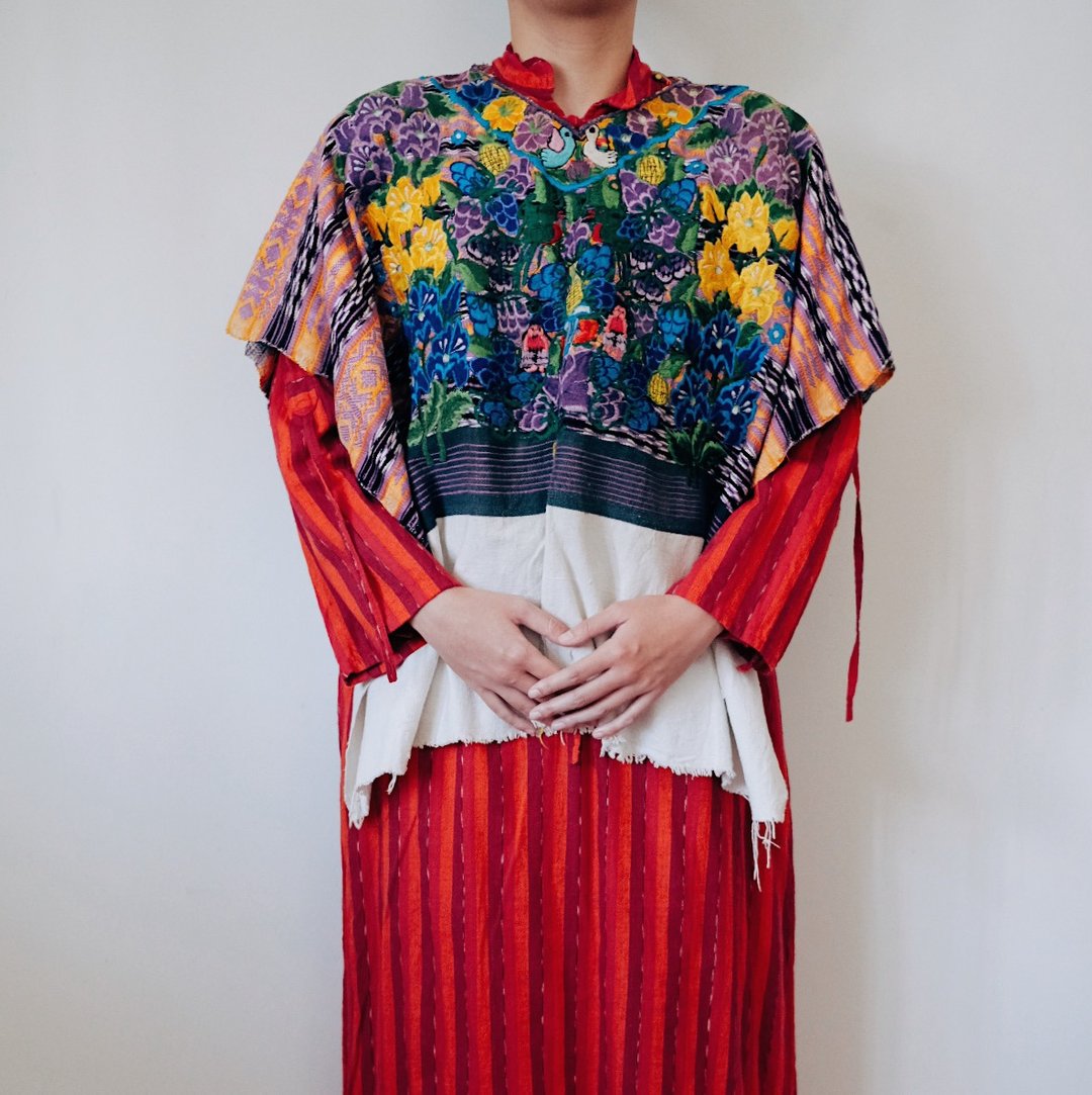 Vintage Guatemala folk huipil 危地马拉手工刺绣民族斗篷 - 女装上衣 - 棉 