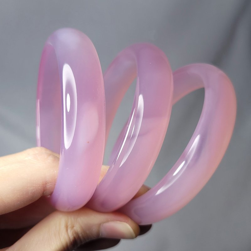 冰种 粉玉瓍 玛瑙 招财 桃花人缘 大手镯 19-21cm 单品 礼物 独家 - 手链/手环 - 宝石 粉红色