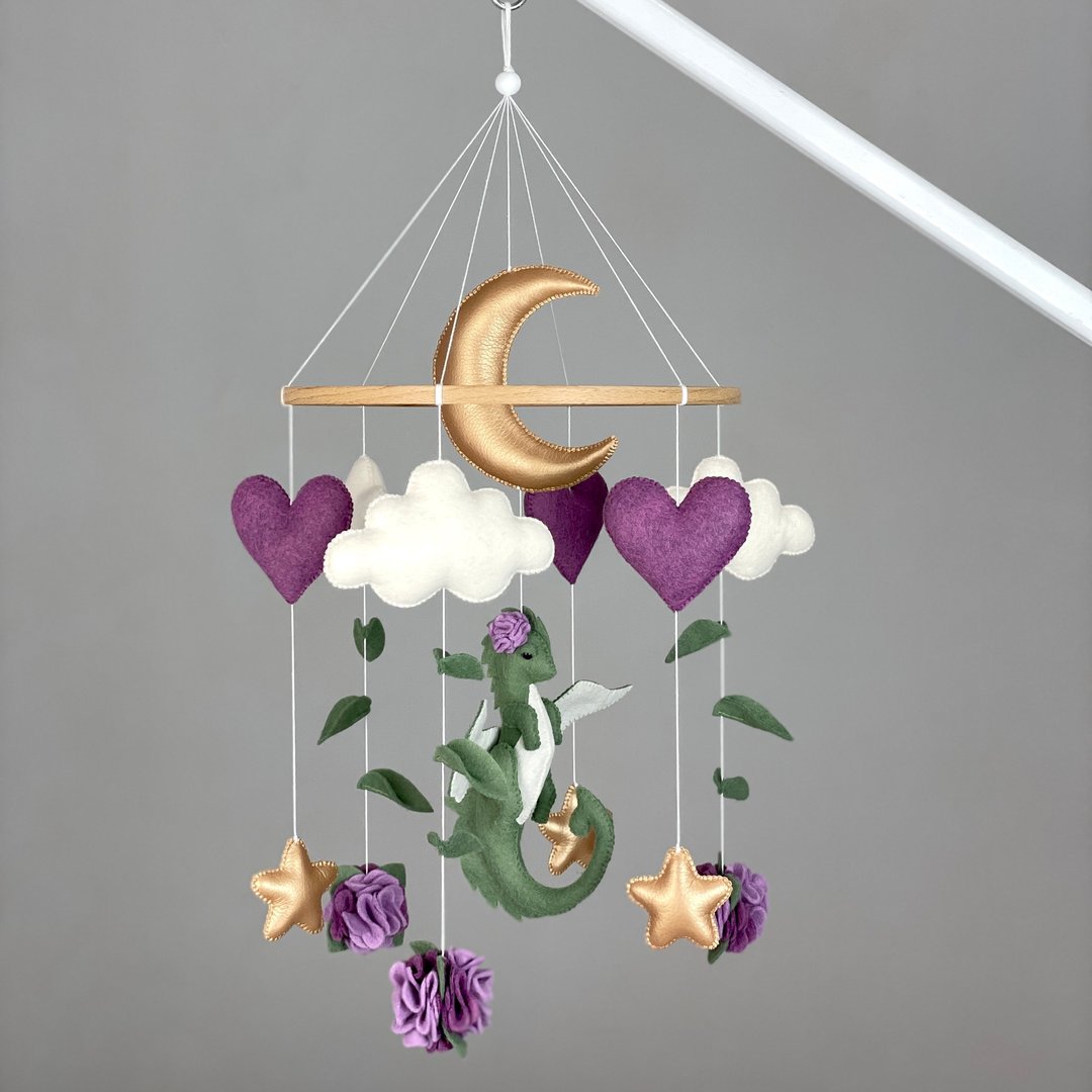 女婴婴儿床吊饰 花朵 龙 婴儿房装饰 毛毡 手工制作 悬挂摆饰 - 玩具/玩偶 - 其他材质 紫色