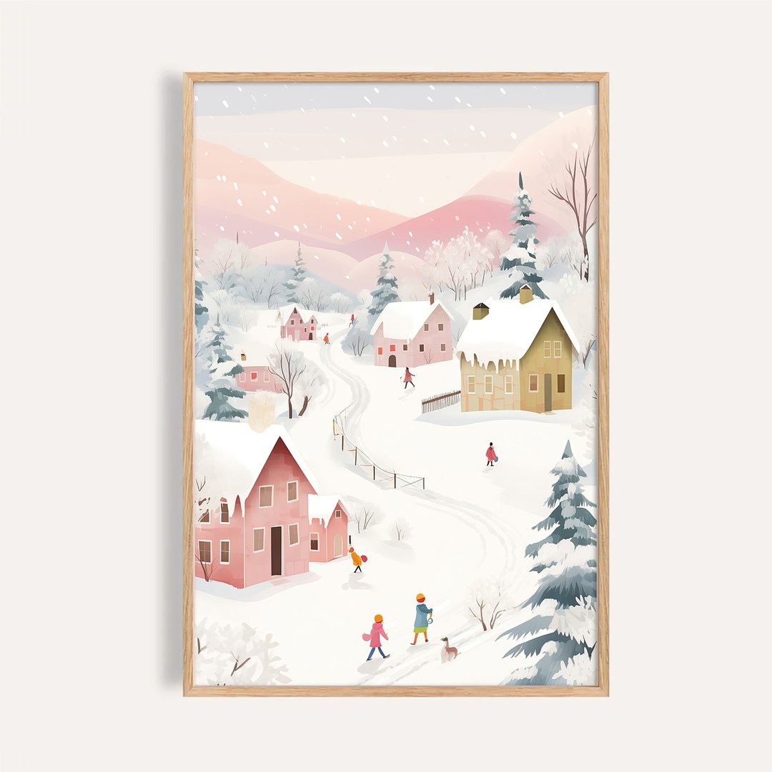 粉彩雪国风格 / 冬季粉色雪村 挂画 海报 无框画 - 海报/装饰画/版画 - 纸 
