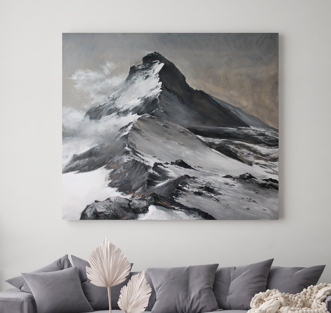 绘画山脉 | 尼泊尔 绘画珠穆朗玛峰 | 油画山脉 | 珠穆朗玛峰 - 墙贴/壁贴 - 棉 灰色