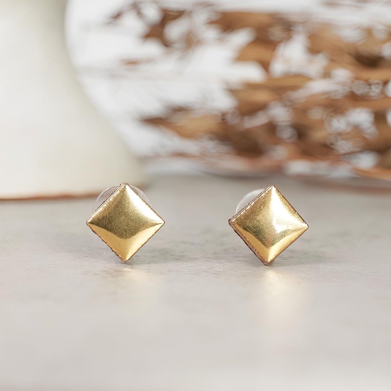 手绘金彩磁砖 方形 耳针 耳夹 - 耳环/耳夹 - 瓷 金色