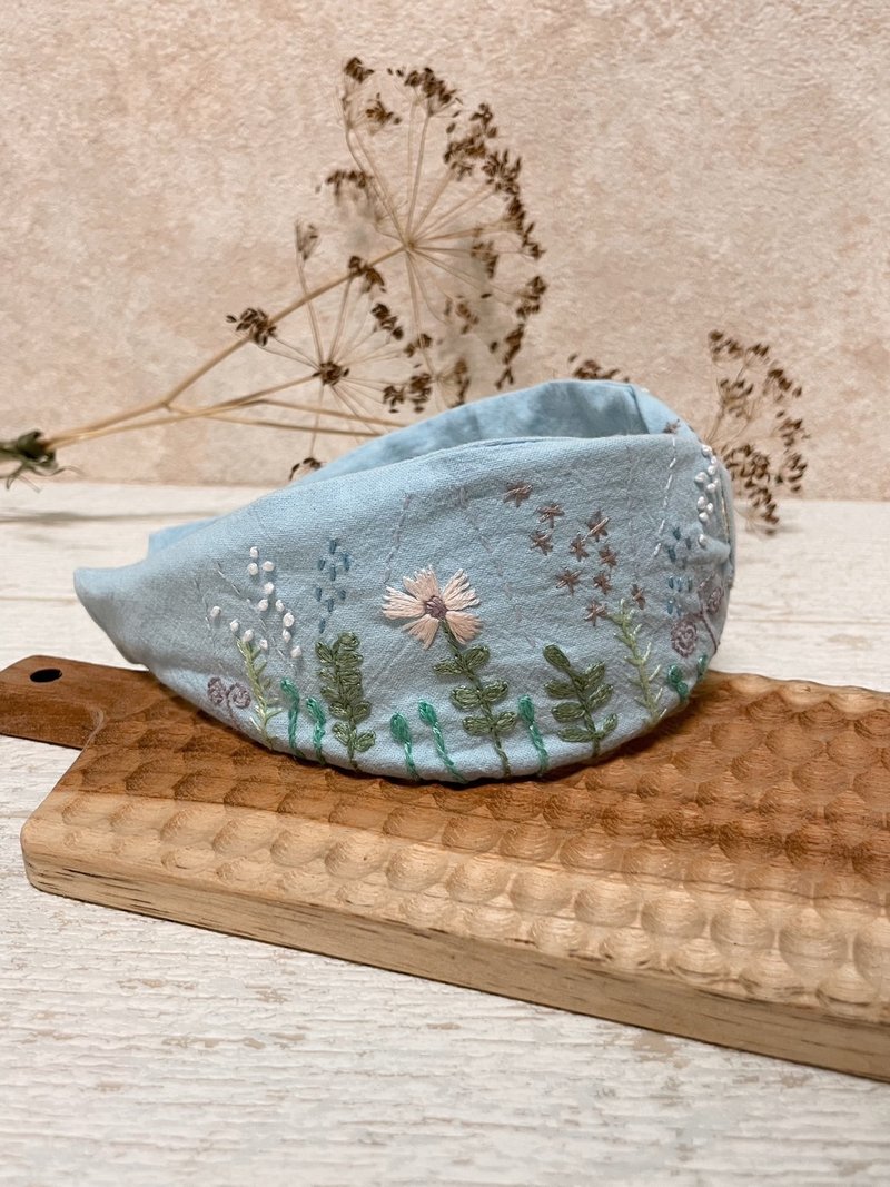 刺绣发箍-田野(宽水蓝) - 发饰 - 棉．麻 多色