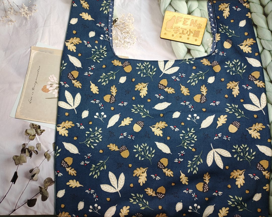 袋物系列-厚棉布料蓝色秋意松果背心袋-购物包-大手提袋-购物袋现 - 手提包/手提袋 - 棉 