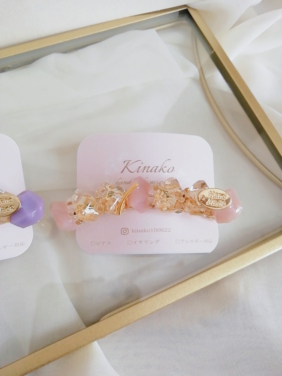 stone hair clip pink - 发饰 - 树脂 粉红色