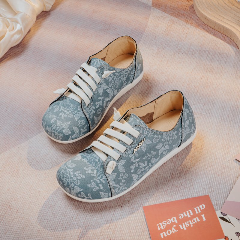 【宽脚友善】MIT舒适馒头鞋。布类。清新夏叶2709 - 女款休闲鞋 - 棉．麻 蓝色