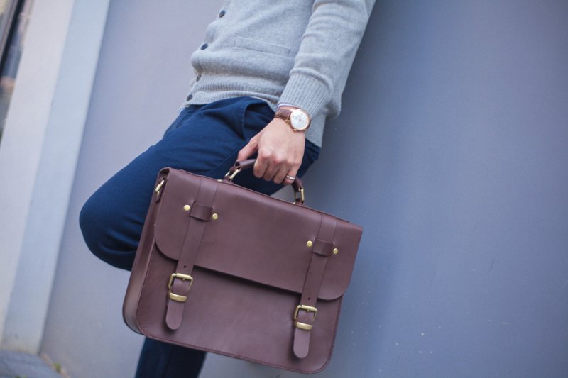 纯手工制作｜植鞣三用公文包｜巧克力色 - 公文包/医生包 - 真皮 