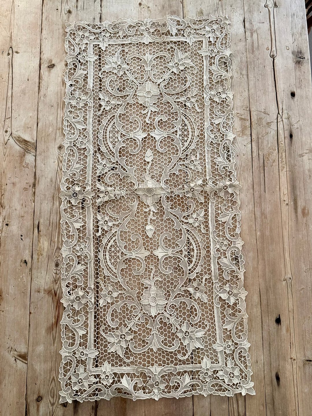 50296-迷人法国古董蕾丝垫87x40cm - 餐垫/桌巾 - 棉 