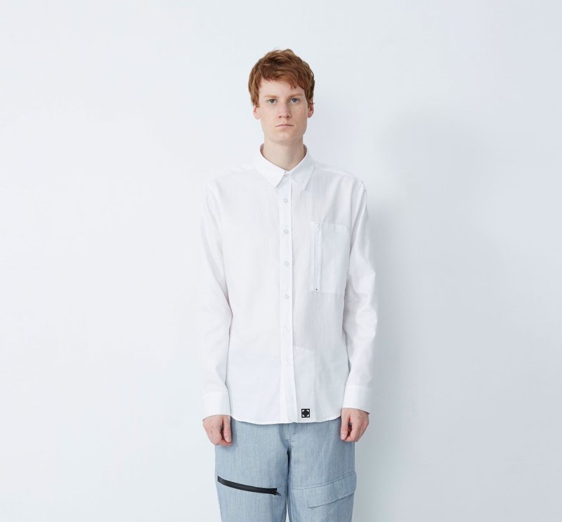 擦布 - 随手擦抗皱拉链口袋衬衫-白 - 男装衬衫 - 其他材质 白色