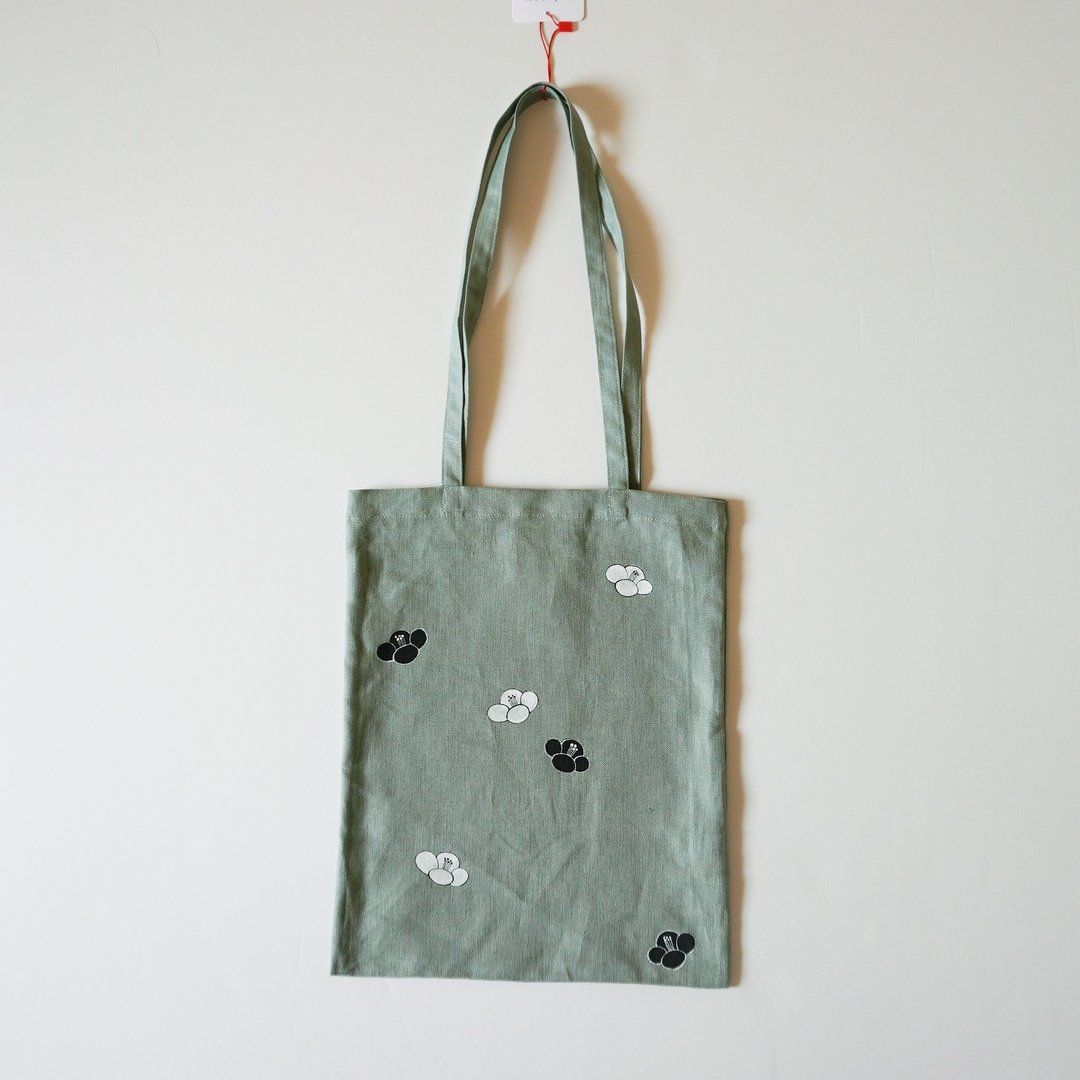 Handbag bag Uguisu color camellia - 侧背包/斜挎包 - 棉 绿色