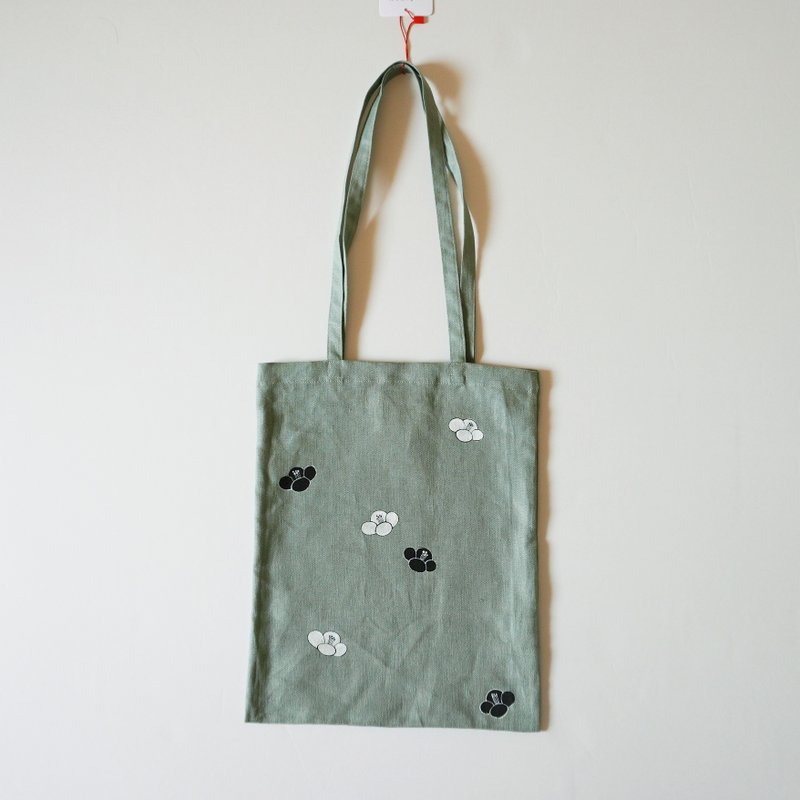 Handbag bag Uguisu color camellia - 侧背包/斜挎包 - 棉．麻 绿色