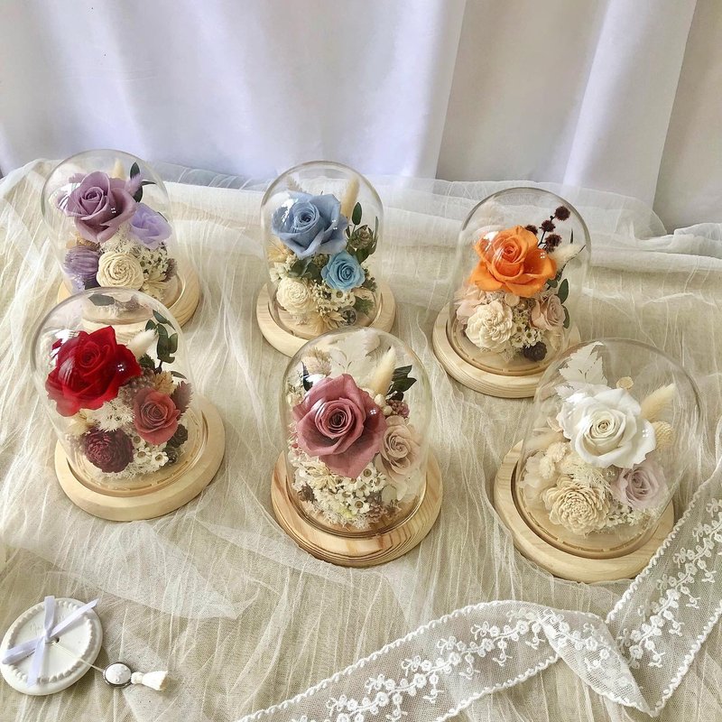 永生玫瑰 玻璃花盅 夜灯 6色 - 干燥花/捧花 - 植物．花 多色