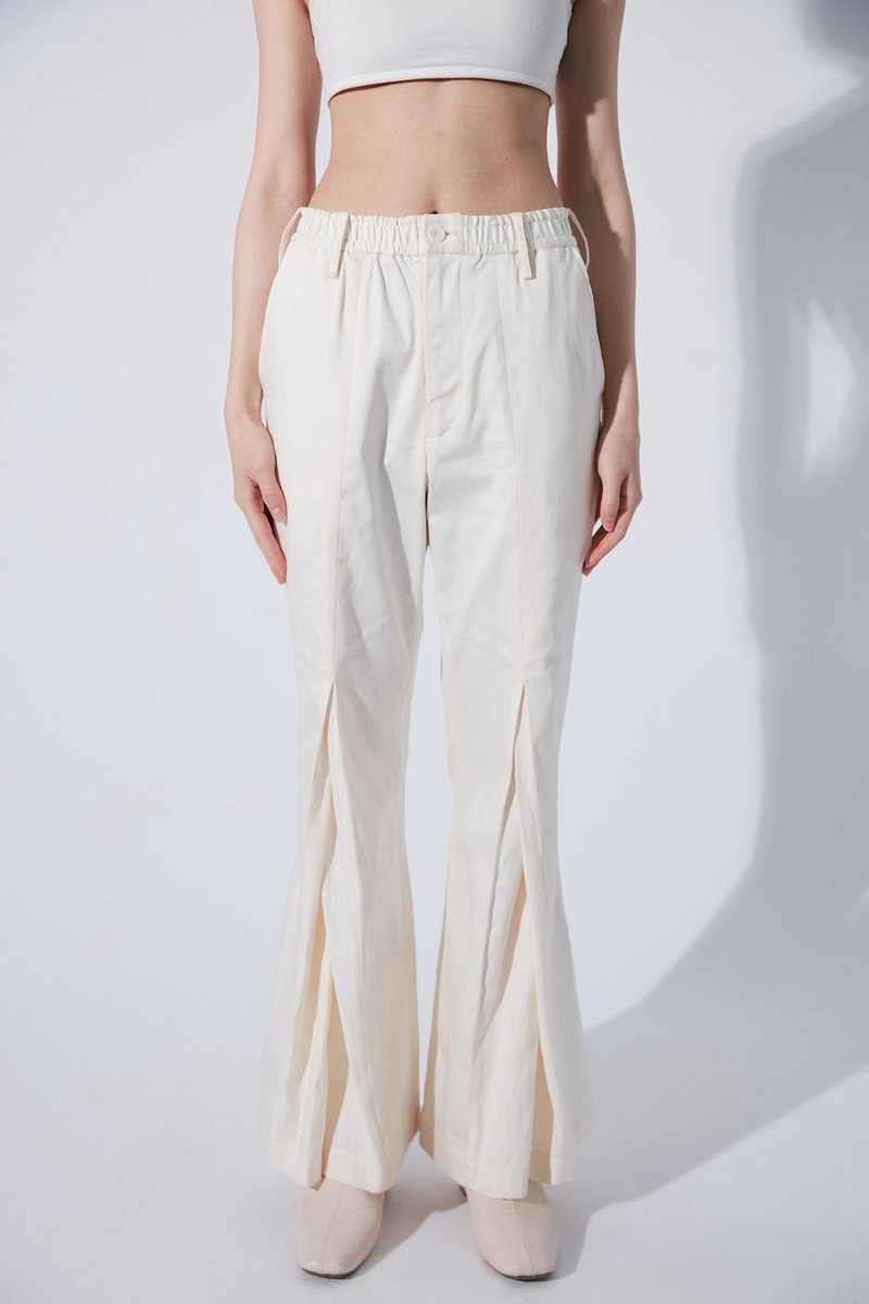 花卉曲线剪接开衩裤 - 女装长裤 - 聚酯纤维 白色