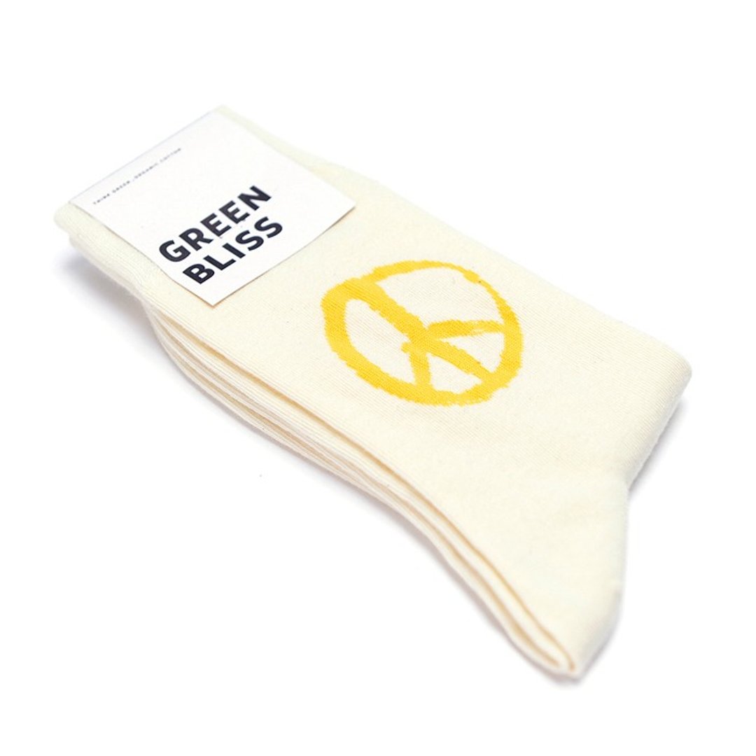 GREEN BLISS 有机棉袜 - [联名系列] Peace Ivory 和平 (米) 中长袜 (男/女) - 袜子 - 棉 白色