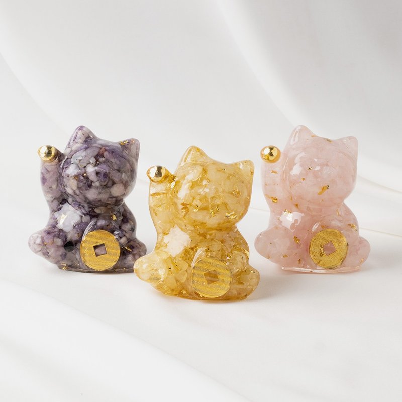 开运招财猫 | 柠檬黄水晶 紫水晶 粉水晶 | 动物水晶摆件 - 摆饰 - 水晶 多色