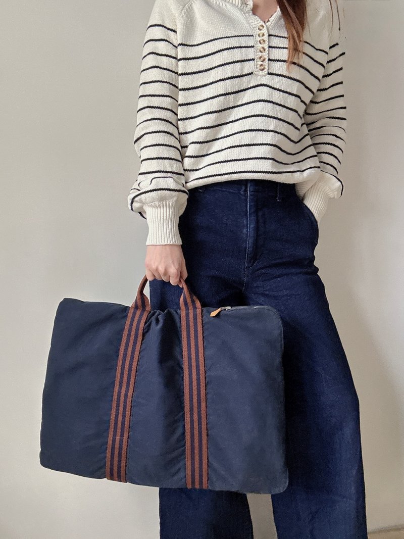 中古正品 Hermes 爱马仕 帆布手提包 笔电包 手提行李包 公文包 - 手提包/手提袋 - 棉 蓝色
