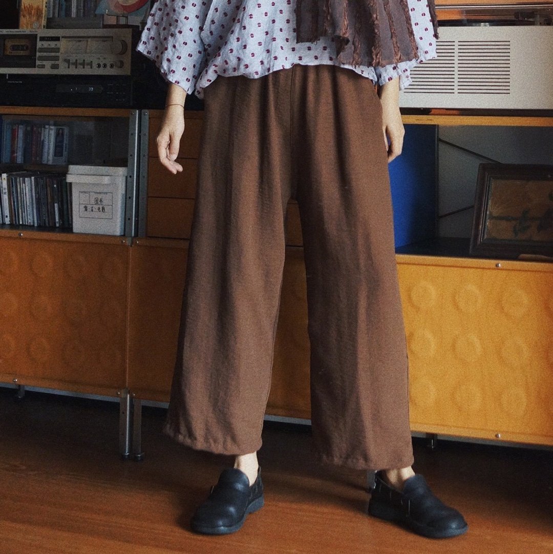 咖啡棕 土色系棉麻 直筒褲休閒褲 秋季中性百搭 舒適長褲 - 女装长裤 - 棉 咖啡色