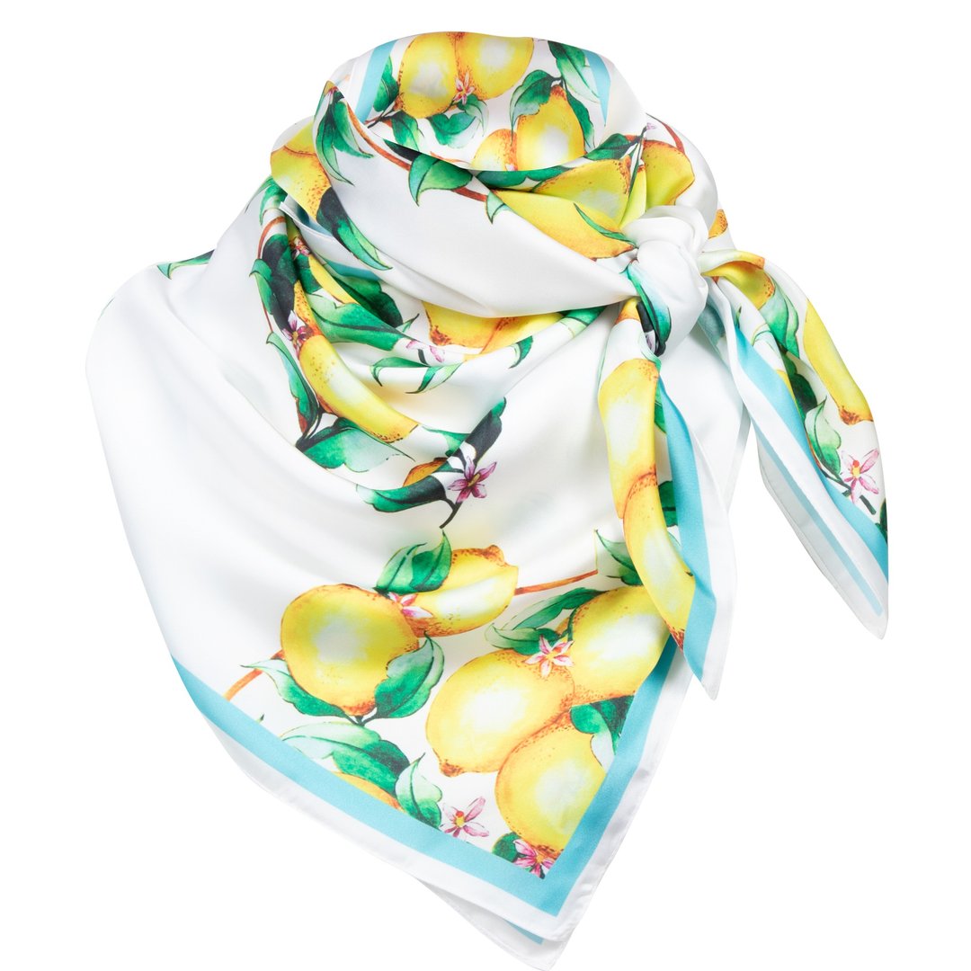 Silk satin scarf - Lemon - 丝巾 - 聚酯纤维 黄色