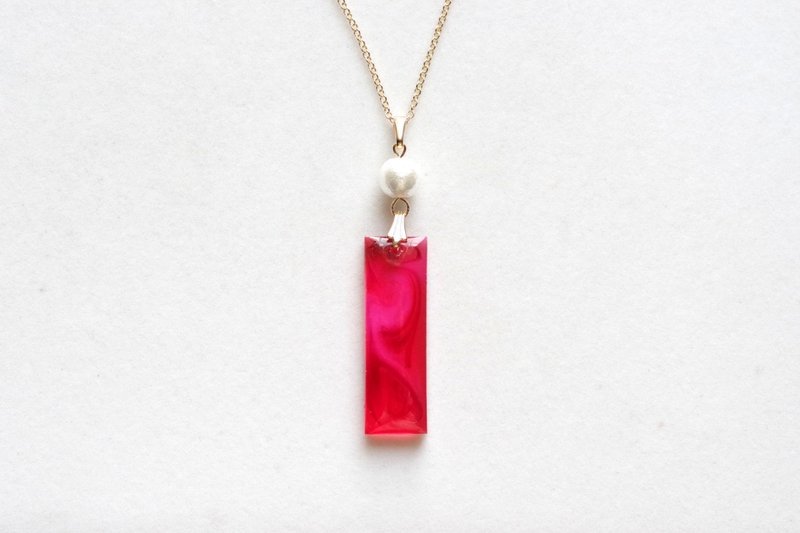 树脂艺术 长方形坠饰与棉珠项链・天上的梦 - 项链 - 树脂 粉红色